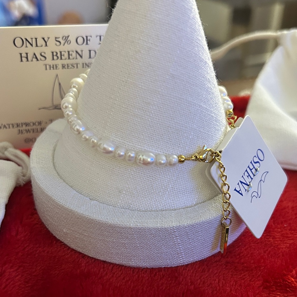 Oshena designer beachwear Gold and White‎ genuine Pearl Bracelet NEW Release!